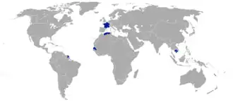 Map of The Second French Empire with colonies