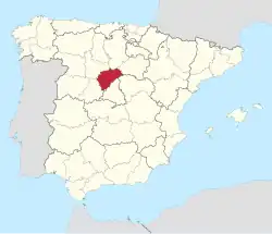 Map of Spain with Segovia highlighted