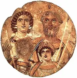 Ancient Roman- the family of Septimus Severus. The face of the younger son, Gita, has been scratched out.