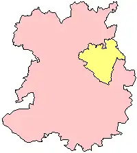 Telford and Wrekin (in yellow) shown within Shropshire (in pink)
