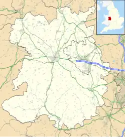Map of Shropshire, with a red dot showing the location of Yorton