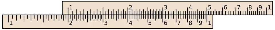 A slide rule, aligned to calculate 2×x