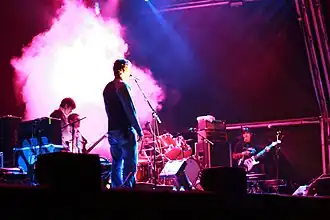 Slint in 2007. Left to right: Michael McMahan, Matt Jencik, Brian McMahan, Britt Walford (obscured), and David Pajo.
