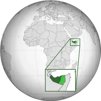 Controlled territory (dark green) and territory claimed but not controlled (light green)