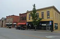 Corner of Main Street and West Mt. Vernon Street, featuring the historic Goldenburg Furniture building