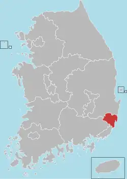 Map of South Korea with Ulsan highlighted