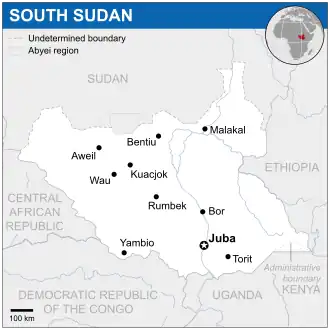 Location of South Sudan