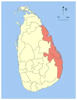 Map showing the location of Eastern Province within Sri Lanka