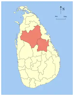 Map showing the location of North Central Province within Sri Lanka