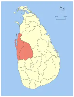 Map showing the location of North Western Province within Sri Lanka