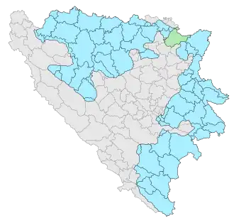Location of the Republika Srpska (blue) and Brčko District (green) within Bosnia and Herzegovina.a
