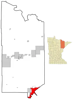 Location of the city of Duluthwithin St. Louis County, Minnesota