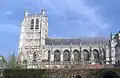 The clerestorey windows and buttresses at Saint-Omer Cathedral from the outside.