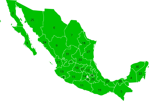 Map of México divided into states