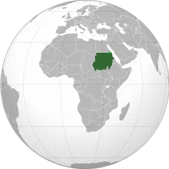 Sudan in dark green, disputed regions in light green.
