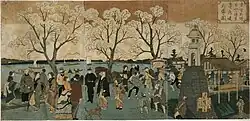 View of the banks of the Sumida (Bokusui tsutsumi hanazakari no zu) by Hiroshige III, 1881