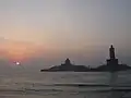 Sunrise with Vivekananda Rock Memorial and Thiruvalluvar Statue