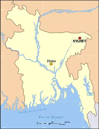 Location of Sylhet ꠡꠤꠟꠦꠐ (Silēţ)