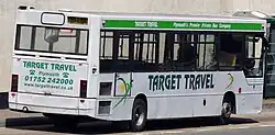 Target Travel high-floor Dennis Dart with  Plaxton Pointer 1 bodywork rear in 2010