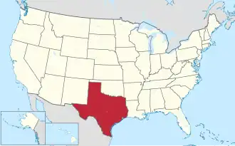 Map of the United States with Texas highlighted