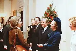 Carol Thatcher (left) with Jimmy Carter (President of the United States) and her mother Margaret (middle right)
