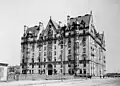 The Dakota as seen from Eighth Avenue circa 1890. The Upper West Side was sparsely developed; the only other buildings visible are Clark's row houses on 73rd Street to the left