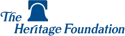 It is blue with a bell in the center, and says "The Heritage Foundation"