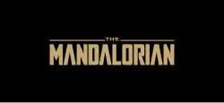 The words "The Mandalorian" in gold on a black background.