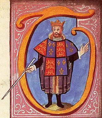 Thomas Hawley, an English officer of arms, wearing a tabard emblazoned with the royal arms of England