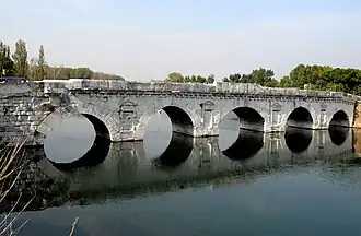 The bridge of Tiberius across the Marecchia in Rimini