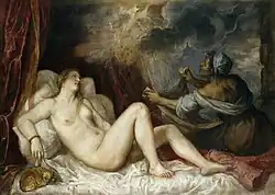 This painting, called Danaë with Nursemaid is one of several he did with a mythological theme, for Philip II of Spain. It shows how well he could handle colour.  Even though Michelangelo thought the drawing was lacking, Titian produced several versions for other patrons.