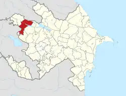 Map of Azerbaijan showing Tovuz Raion