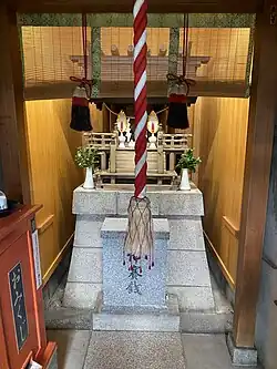 Close-up view of shrine architecture