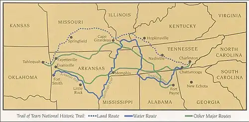 Map showing Trail of Tears routes