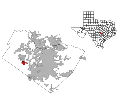 Location of Bee Cave in Travis County and Texas