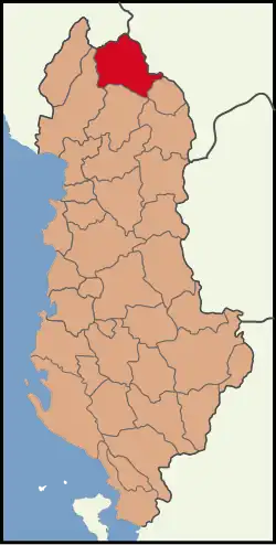 Map showing the district within Albania