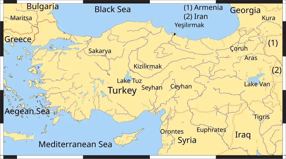 Map of Turkey showing major rivers.