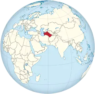 Location of &nbsp;Turkmenistan&nbsp;&nbsp;(red)