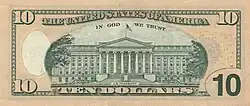 The U.S. Treasury Building is on the back of the $10 bill