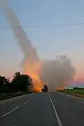 A rocket launcher sending off a missile from Zaporizhzhia Oblast, Ukraine (July&nbsp;2022)