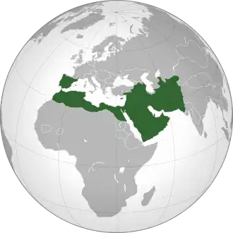 The Umayyad Caliphate at its greatest extent, under Caliph Umar II, c. 720