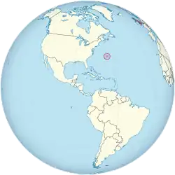 Location of &nbsp;Bermuda&nbsp;&nbsp;(circled in red)in the Western Hemisphere