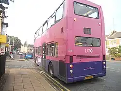 Uno Dennis Trident 2 with Plaxton President bodywork rear