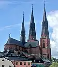 Uppsala Cathedral, Sweden. Only a few churches still have three spires like this.
