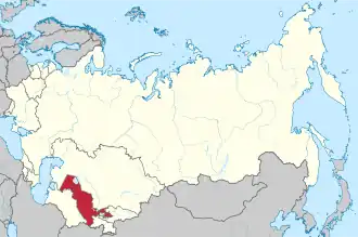 Location of Uzbekistan (red) within the Soviet Union