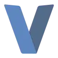 A capitalized letter V colored blue