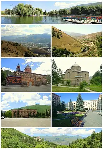 From top left:
Vanadzor Central ParkVanadzor skyline&nbsp;• Pambak RiverChurch of the Holy Mother of God&nbsp;• Russian Church of the NativityLori Province administration&nbsp;• Hayk SquarePambak Mountains around Vanadzor