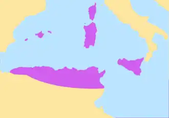 Vandal Kingdom at it's greatest extent before the Gothic conquest of Sicily 491 AD