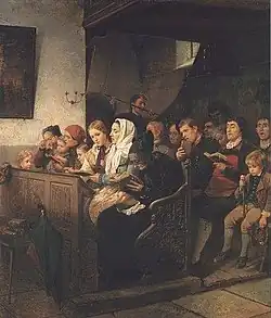 Dorfkirche mit Andächtigen by  Benjamin Vautier, 1858