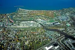 Aerial view of Vermilion, Ohio. View is to the north over Lake Erie.